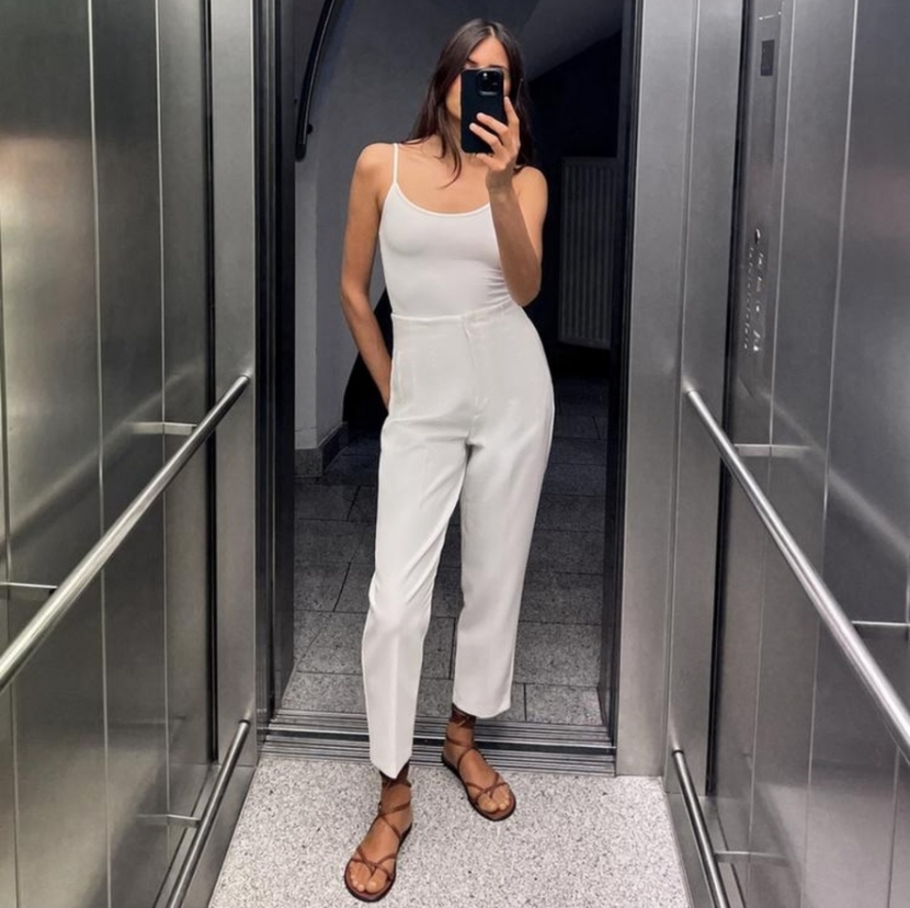 Zara High-Waisted Pants - White - Size Small